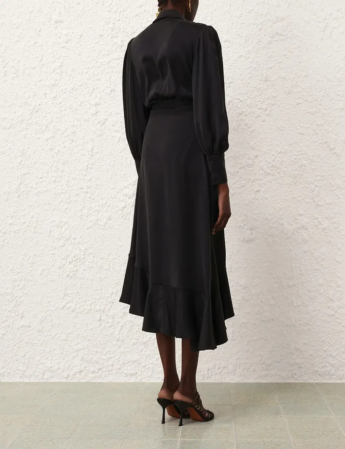 Women Zimmermann Clothing Silk Wrap Midi Dress Black