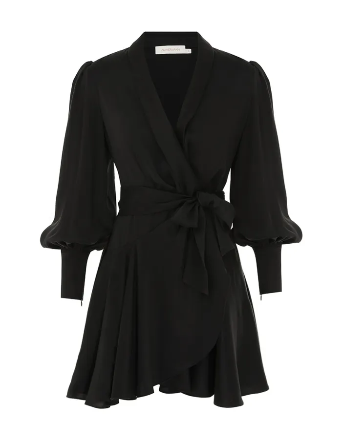 Women Zimmermann Clothing Silk Wrap Mini Dress Black