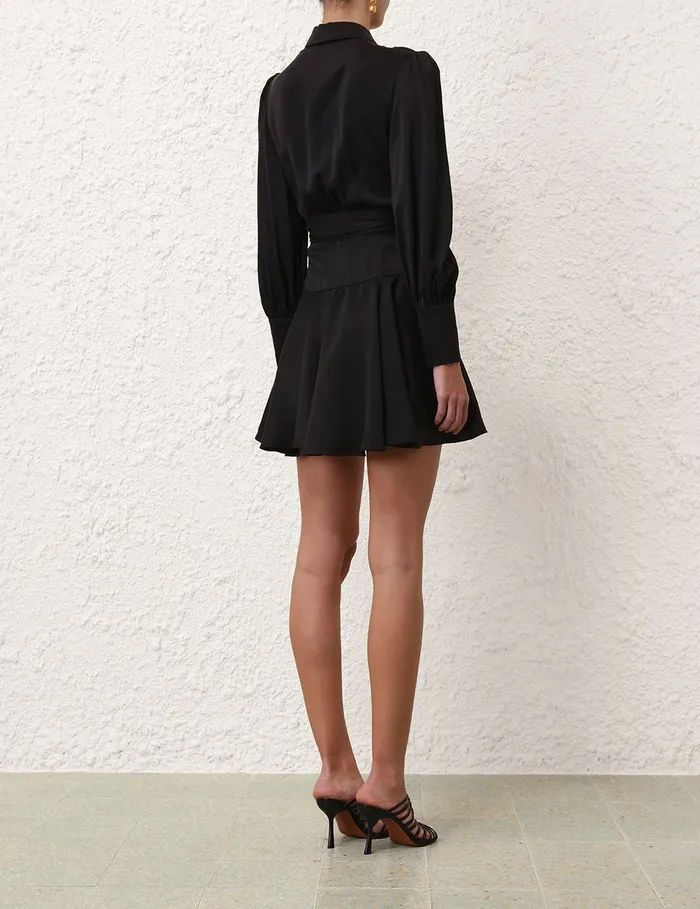 Women Zimmermann Clothing Silk Wrap Mini Dress Black