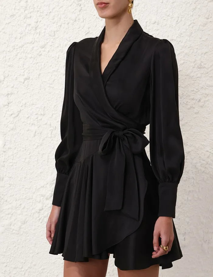 Women Zimmermann Clothing Silk Wrap Mini Dress Black