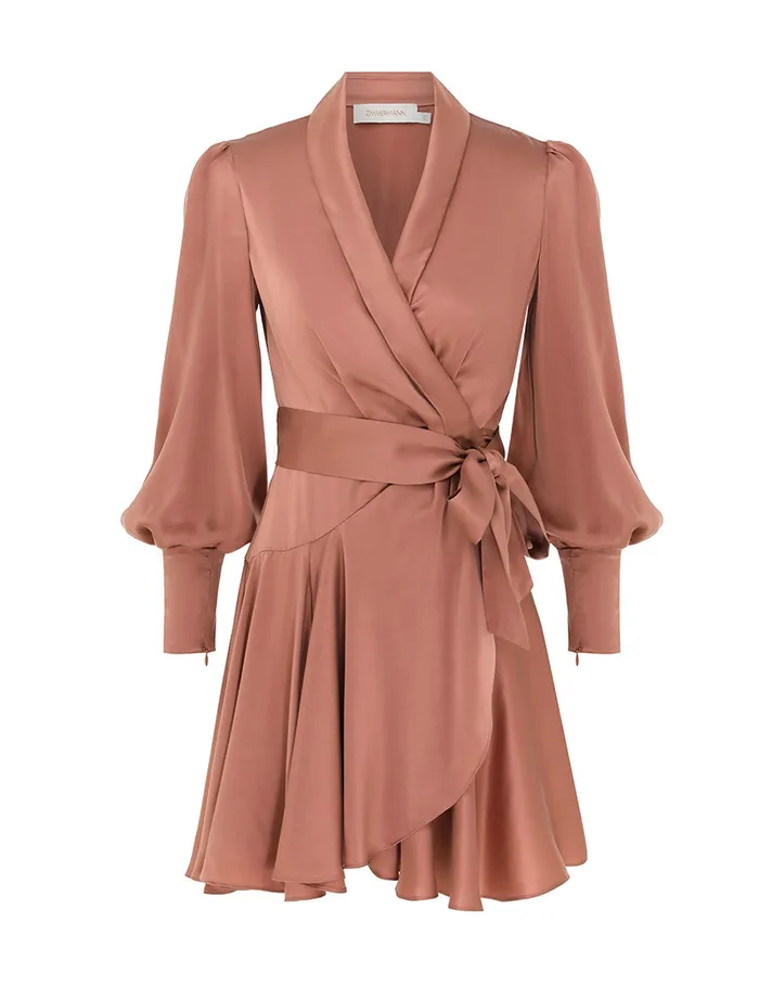 Women Zimmermann Clothing Silk Wrap Mini Dress Blush