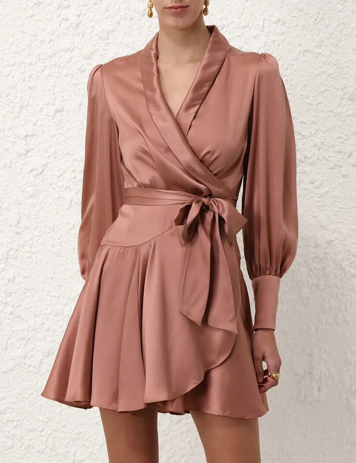 Women Zimmermann Clothing Silk Wrap Mini Dress Blush