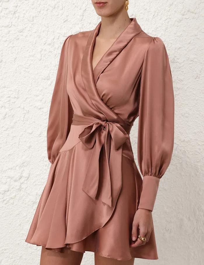 Women Zimmermann Clothing Silk Wrap Mini Dress Blush