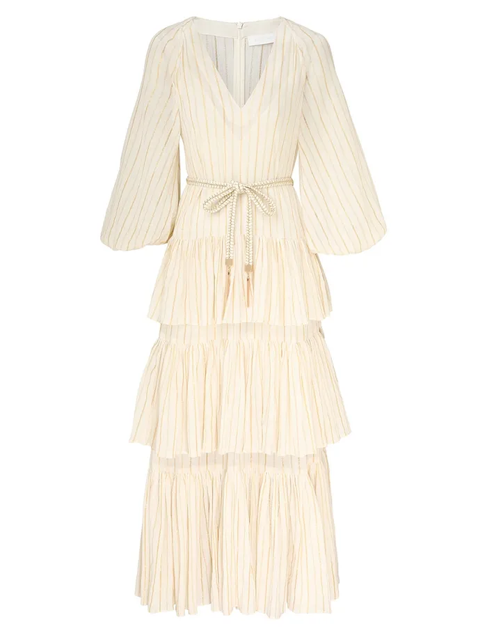 Women Zimmermann Clothing Waverly Tiered Midi Dress Ivorygold