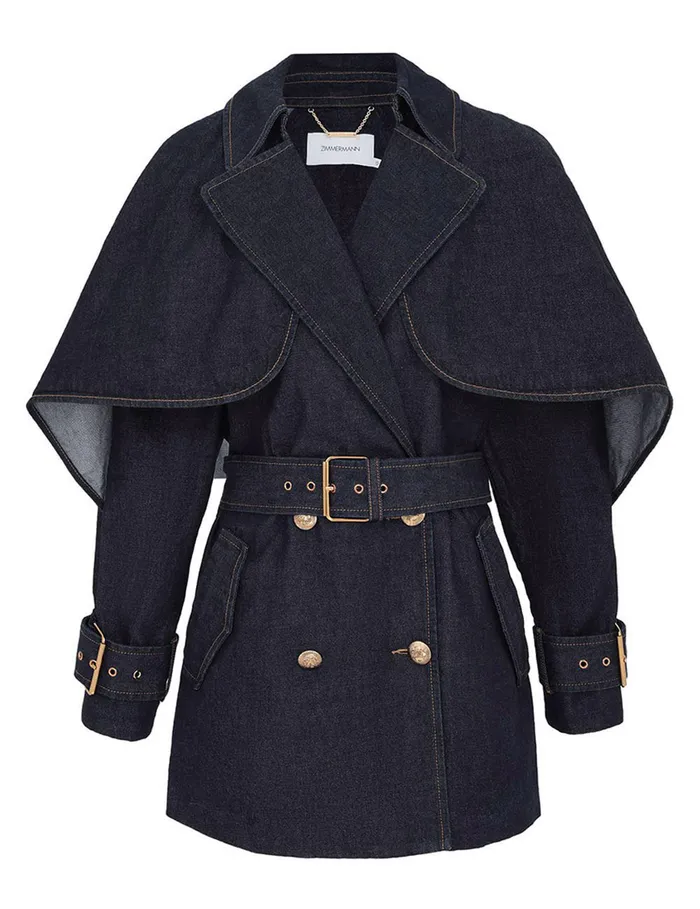 Women Zimmermann Denim Crush Denim Trench Coat Night Sky