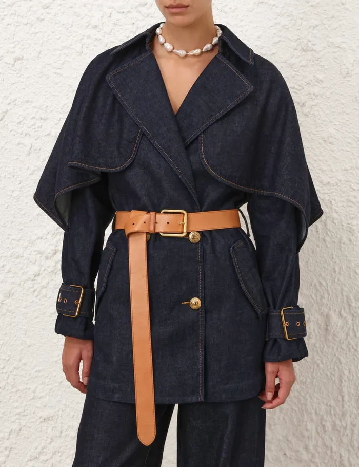 Women Zimmermann Denim Crush Denim Trench Coat Night Sky