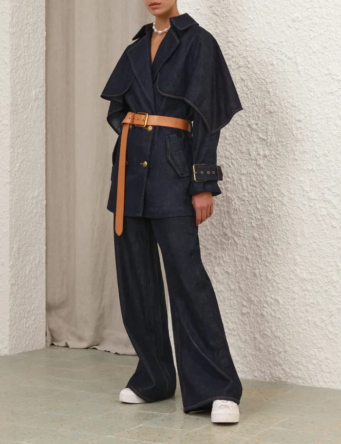 Women Zimmermann Denim Crush Denim Trench Coat Night Sky