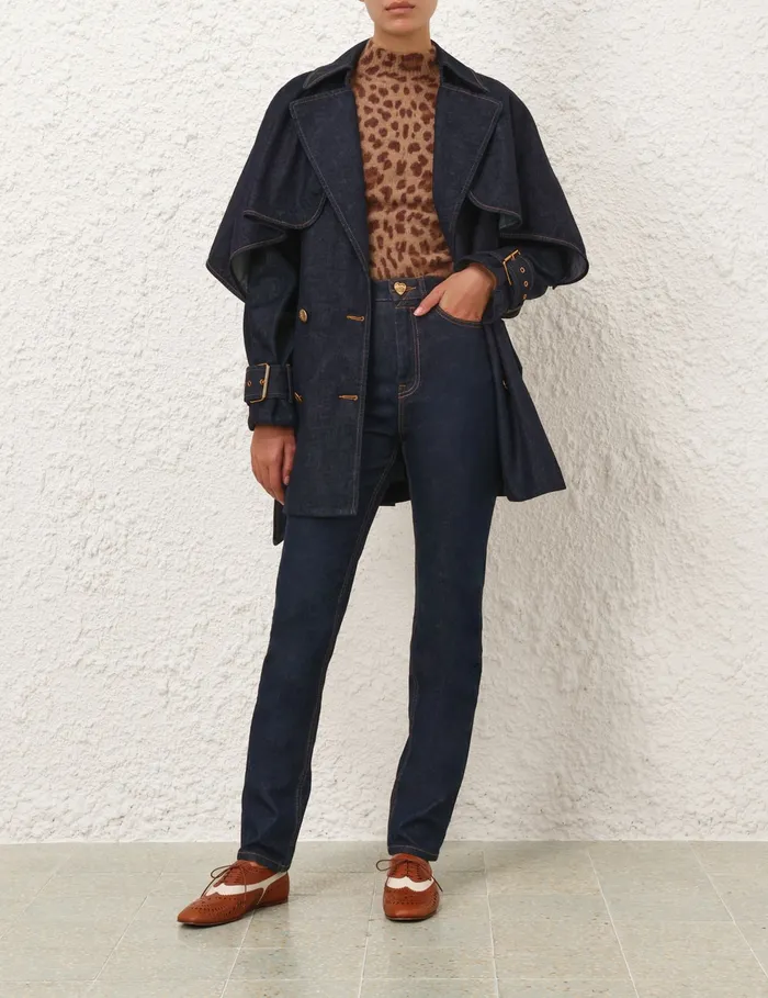 Women Zimmermann Denim Crush Denim Trench Coat Night Sky