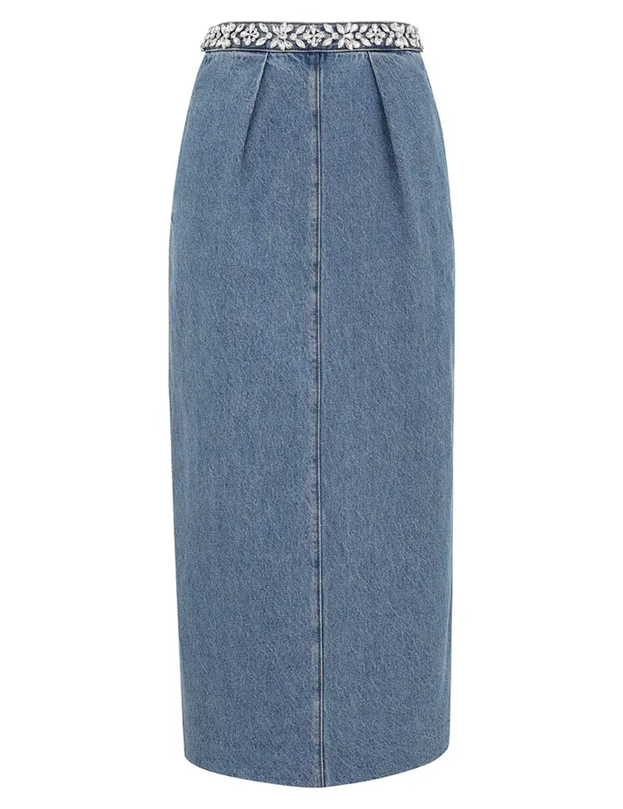 Women Zimmermann Denim Crush Embellished Denim Skirt Blue Moon
