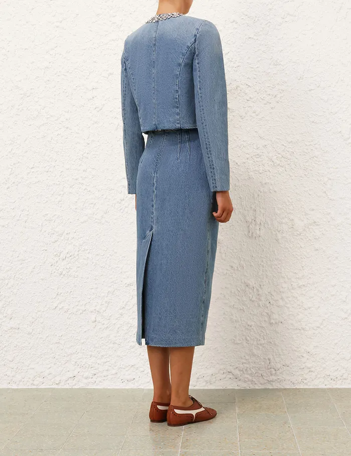 Women Zimmermann Denim Crush Embellished Denim Skirt Blue Moon
