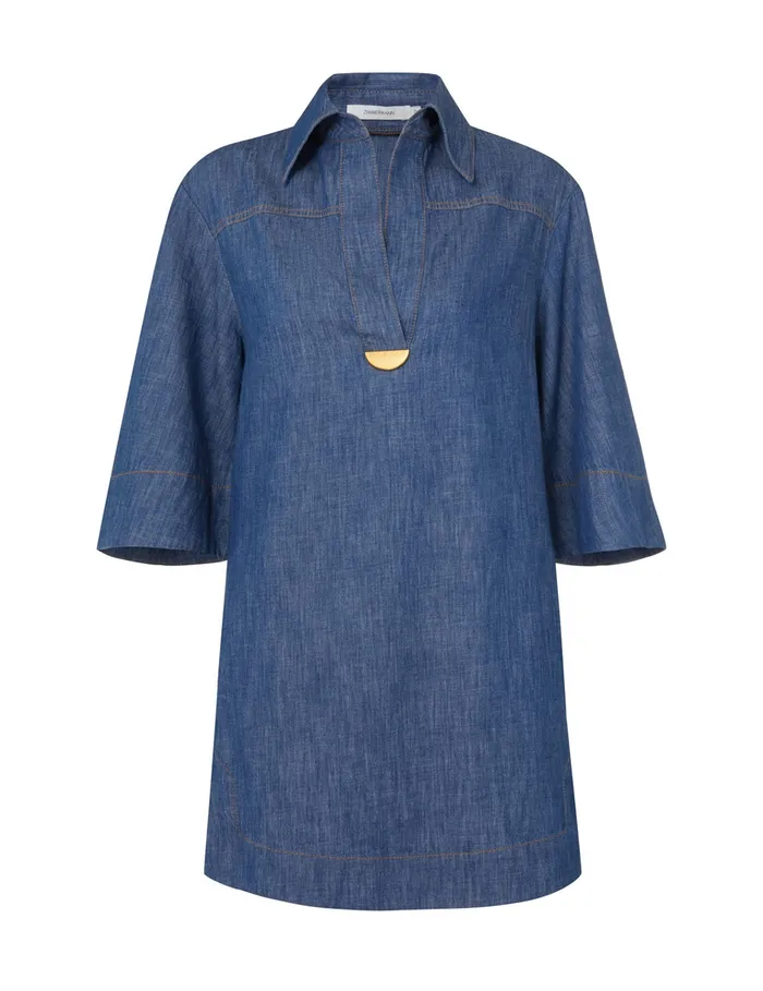 Women Zimmermann Denim Illustration Denim Tunic Dress Railway Blue