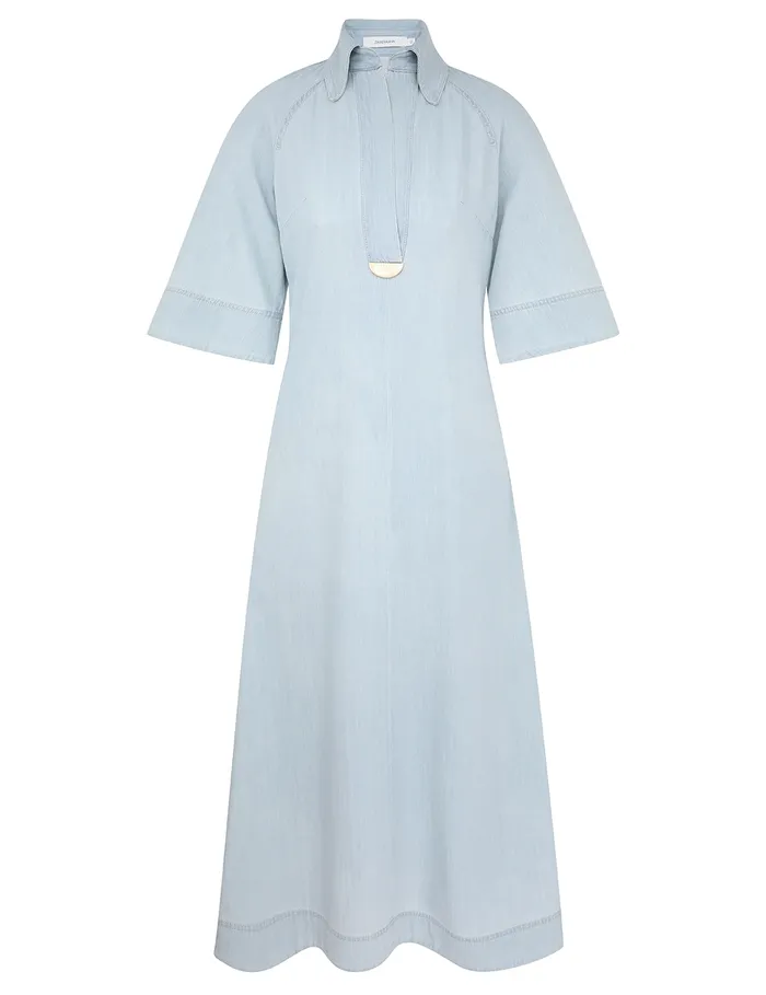 Women Zimmermann Dresses and Coverups Acacia Denim Midi Dress Ice Storm