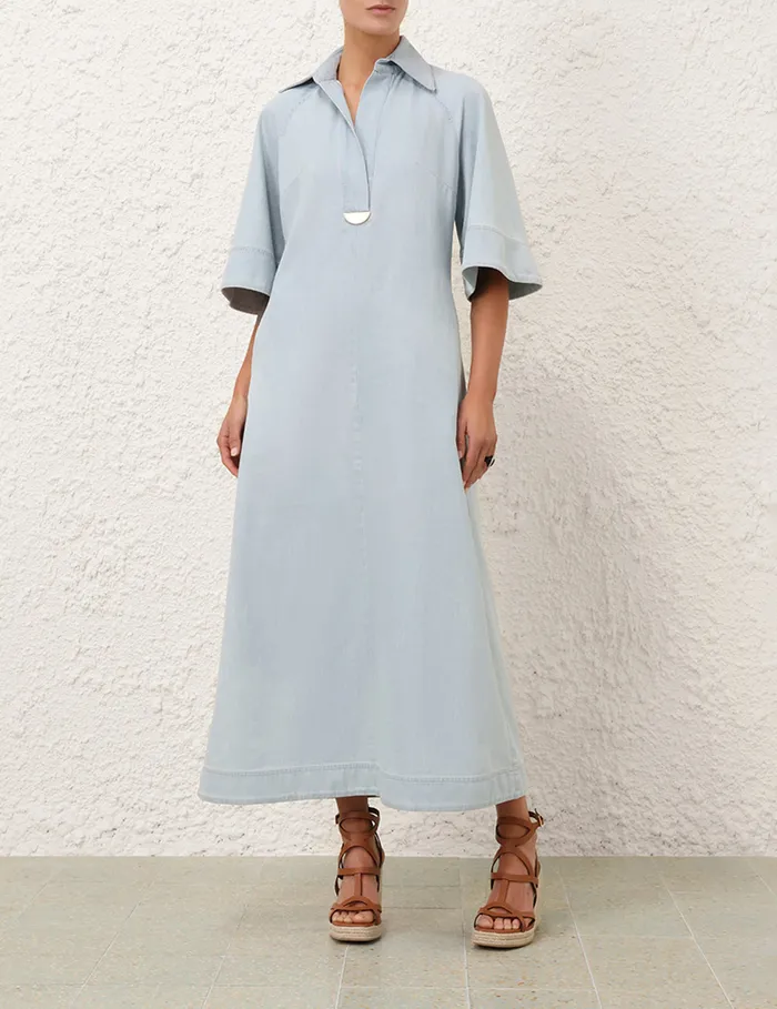 Women Zimmermann Dresses and Coverups Acacia Denim Midi Dress Ice Storm