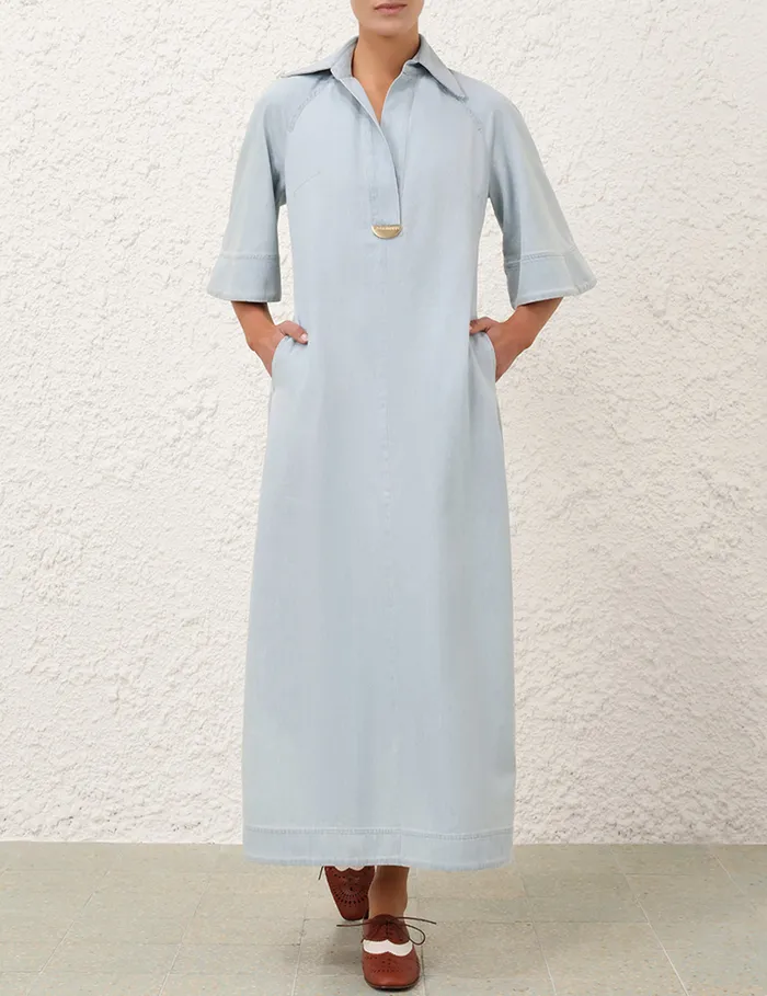 Women Zimmermann Dresses and Coverups Acacia Denim Midi Dress Ice Storm