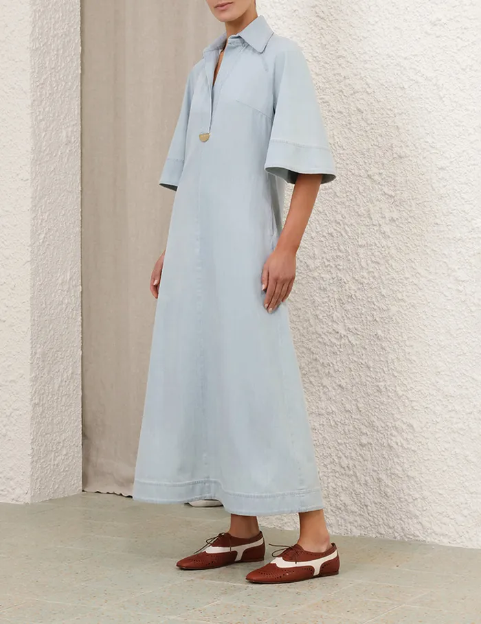 Women Zimmermann Dresses and Coverups Acacia Denim Midi Dress Ice Storm
