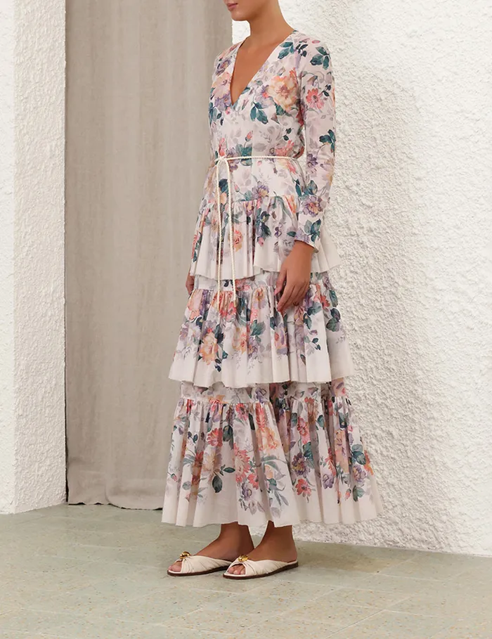 Women Zimmermann Dresses and Coverups Acacia Tiered Maxi Dress Cream Multi Floral