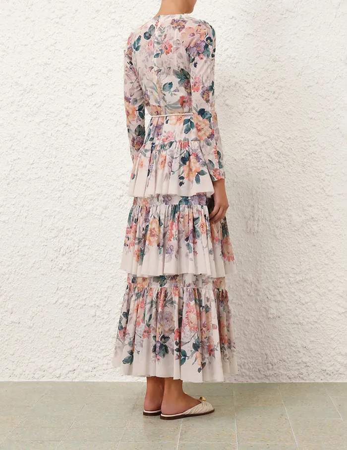 Women Zimmermann Dresses and Coverups Acacia Tiered Maxi Dress Cream Multi Floral