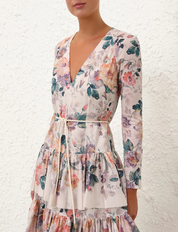 Women Zimmermann Dresses and Coverups Acacia Tiered Maxi Dress Cream Multi Floral