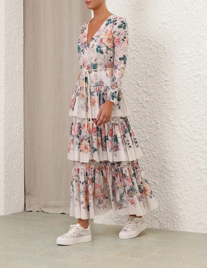 Women Zimmermann Dresses and Coverups Acacia Tiered Maxi Dress Cream Multi Floral