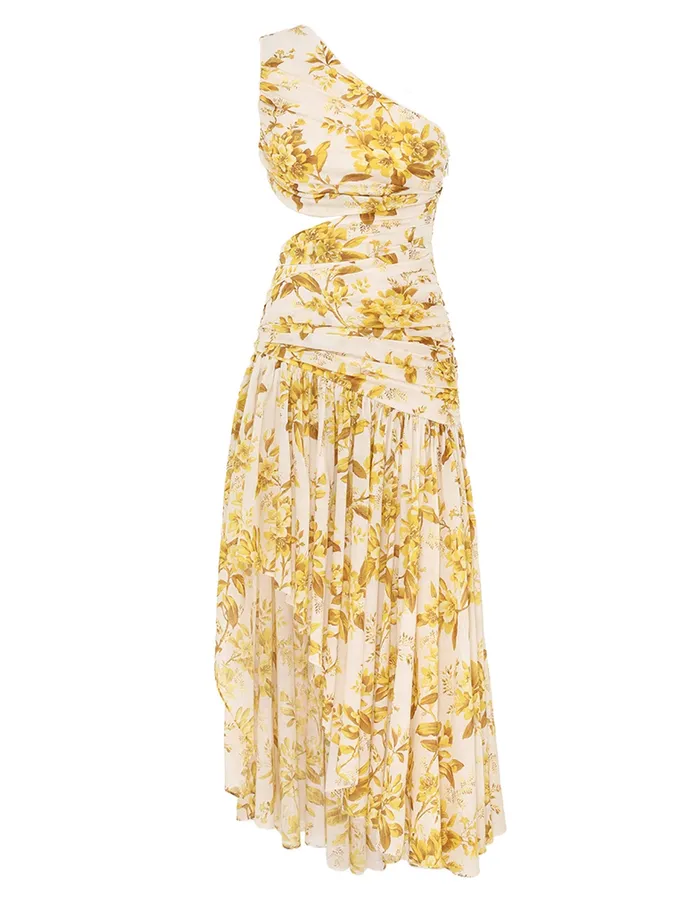 Women Zimmermann Dresses and Coverups Golden Asymmetric Dress Yellow Toile Floral