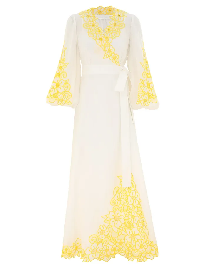 Women Zimmermann Dresses and Coverups Golden Embroidered Midi Dress Ivoryyellow
