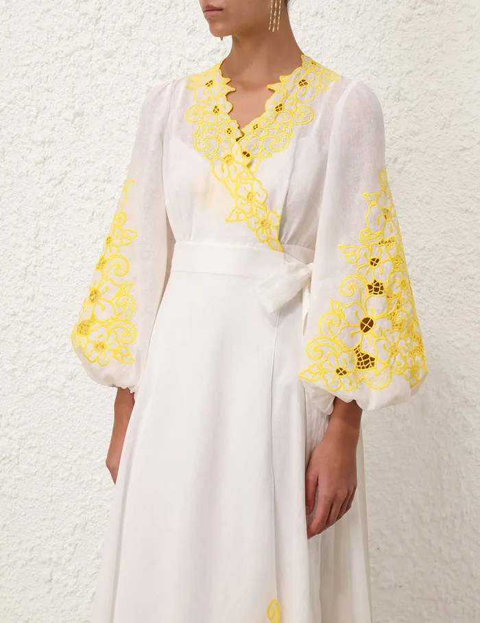 Women Zimmermann Dresses and Coverups Golden Embroidered Midi Dress Ivoryyellow