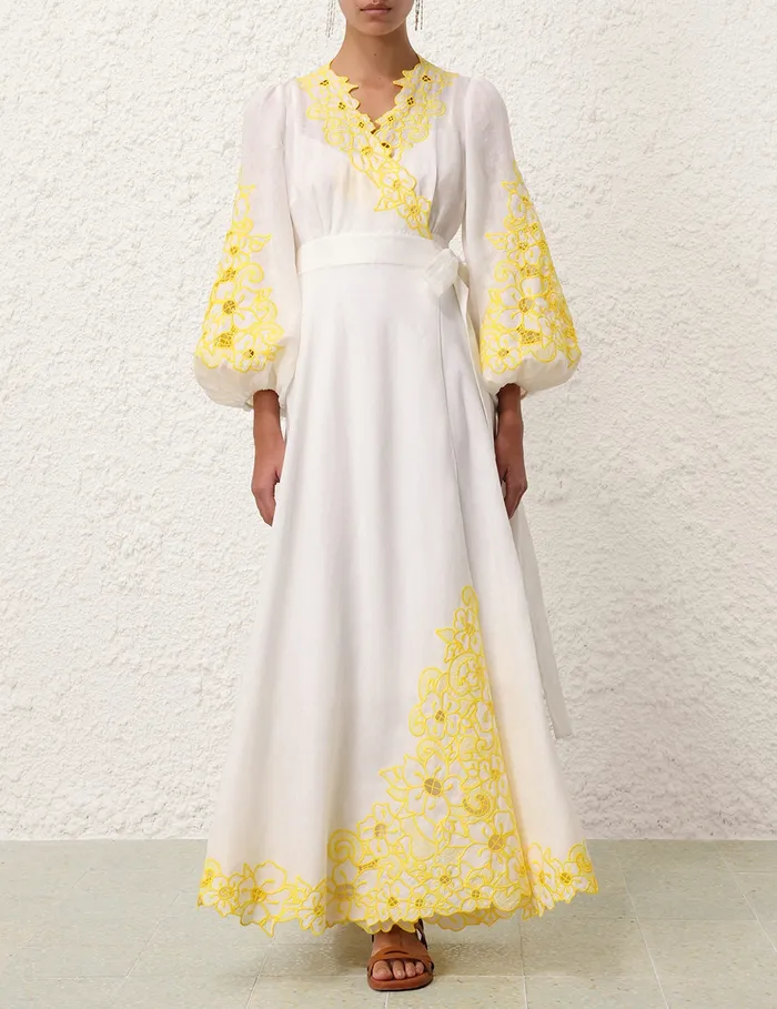 Women Zimmermann Dresses and Coverups Golden Embroidered Midi Dress Ivoryyellow