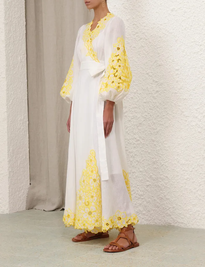 Women Zimmermann Dresses and Coverups Golden Embroidered Midi Dress Ivoryyellow