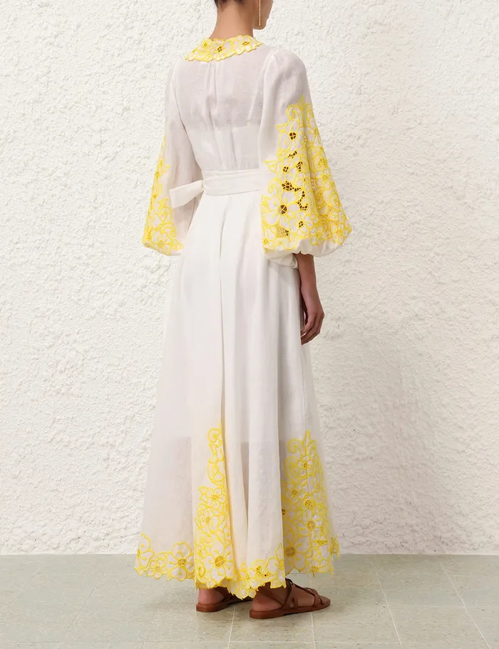 Women Zimmermann Dresses and Coverups Golden Embroidered Midi Dress Ivoryyellow