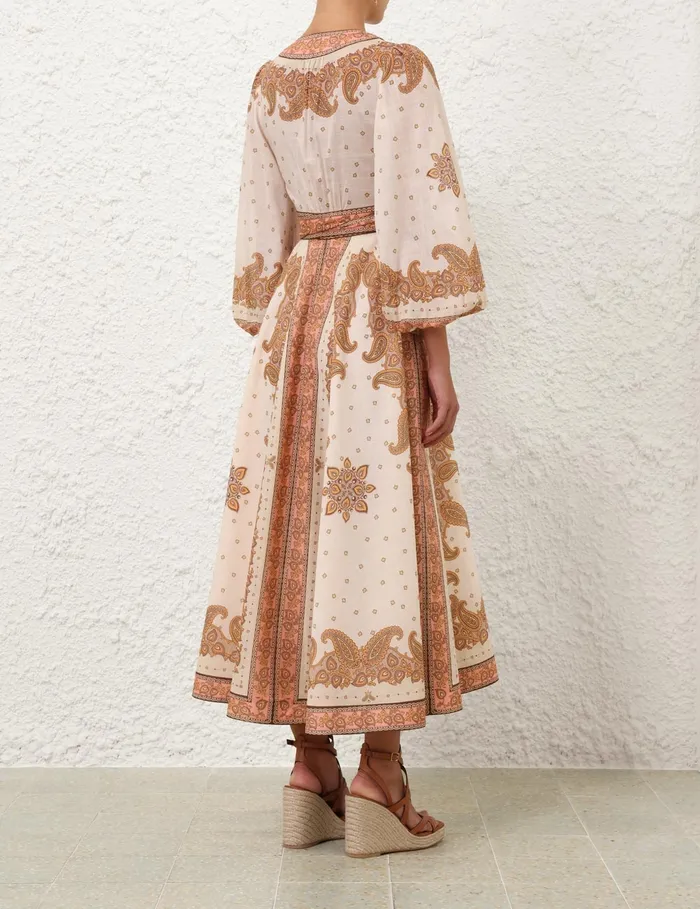 Women Zimmermann Dresses and Coverups Maxine Midi Wrap Dress Orange Paisley