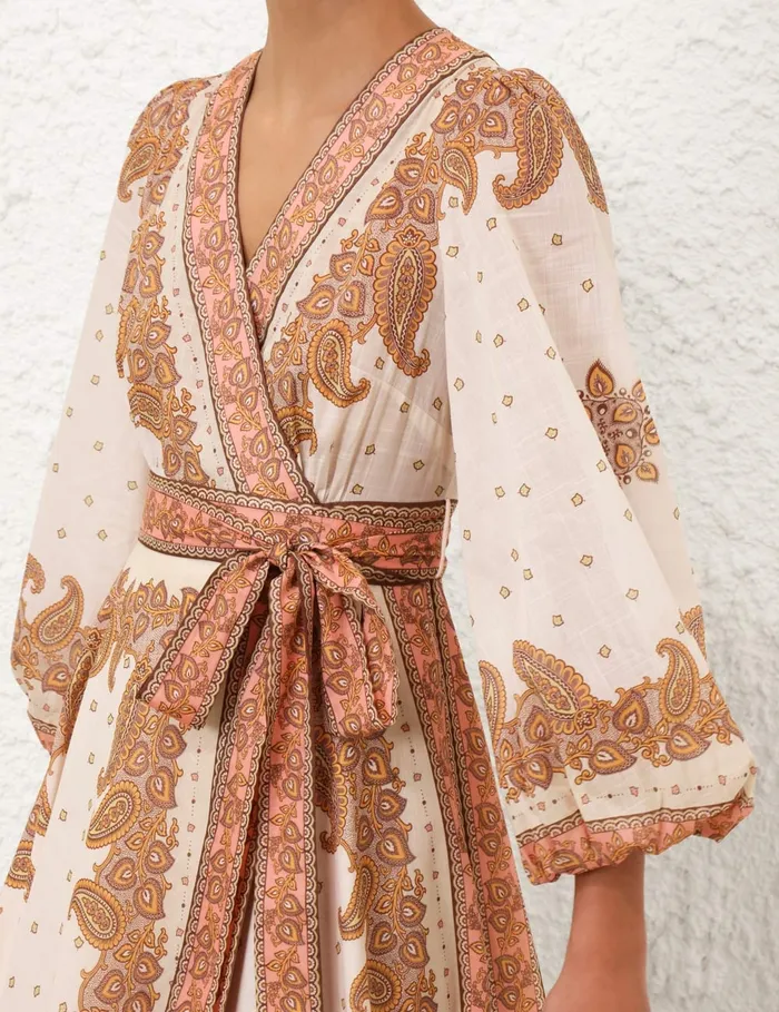 Women Zimmermann Dresses and Coverups Maxine Midi Wrap Dress Orange Paisley