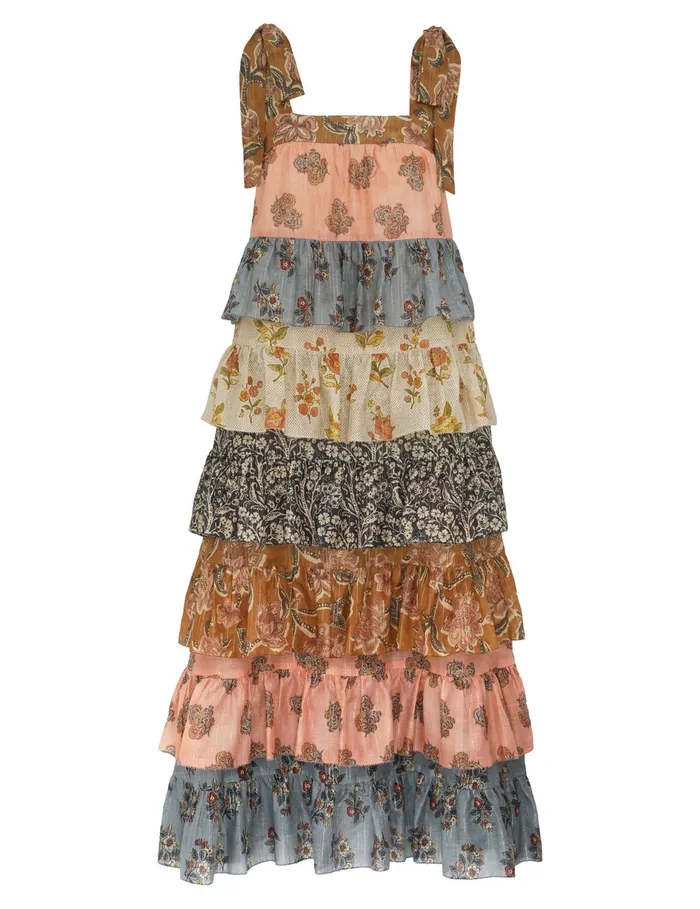 Women Zimmermann Dresses and Coverups Tallow Tiered Midi Dress Spliced
