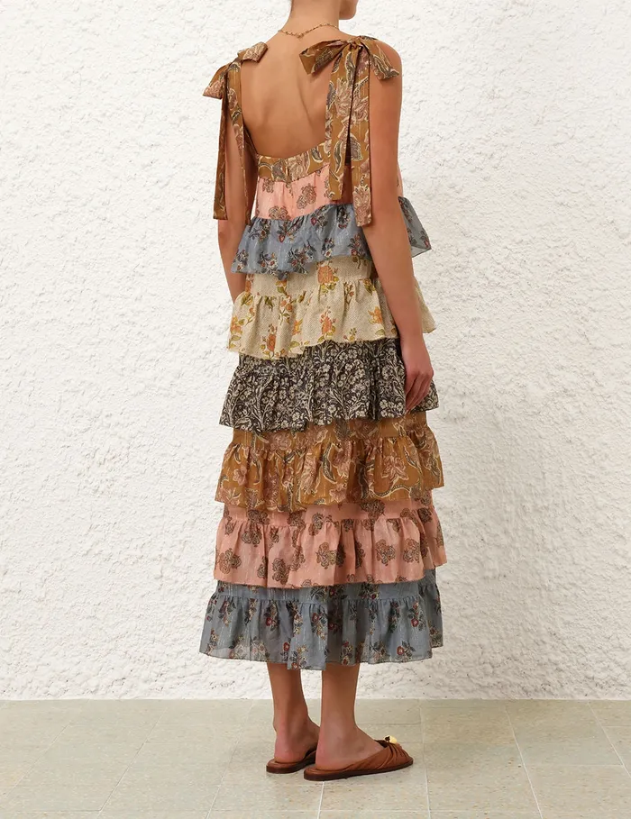 Women Zimmermann Dresses and Coverups Tallow Tiered Midi Dress Spliced