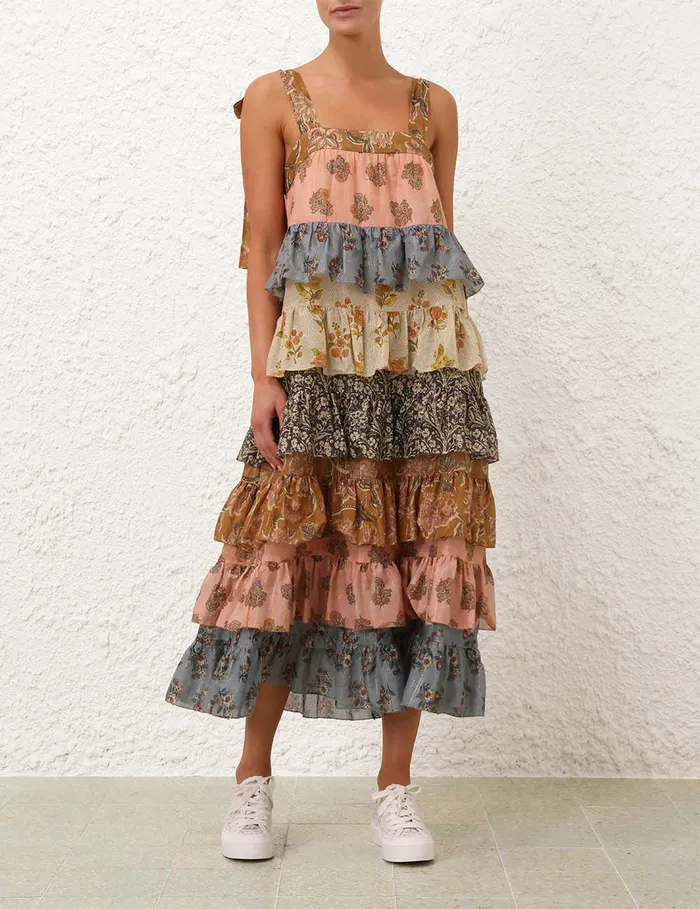 Women Zimmermann Dresses and Coverups Tallow Tiered Midi Dress Spliced