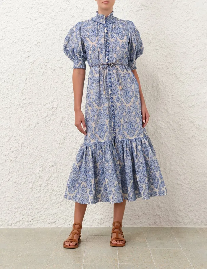 Women Zimmermann Dresses and Coverups Wylie Lantern Midi Dress Blue