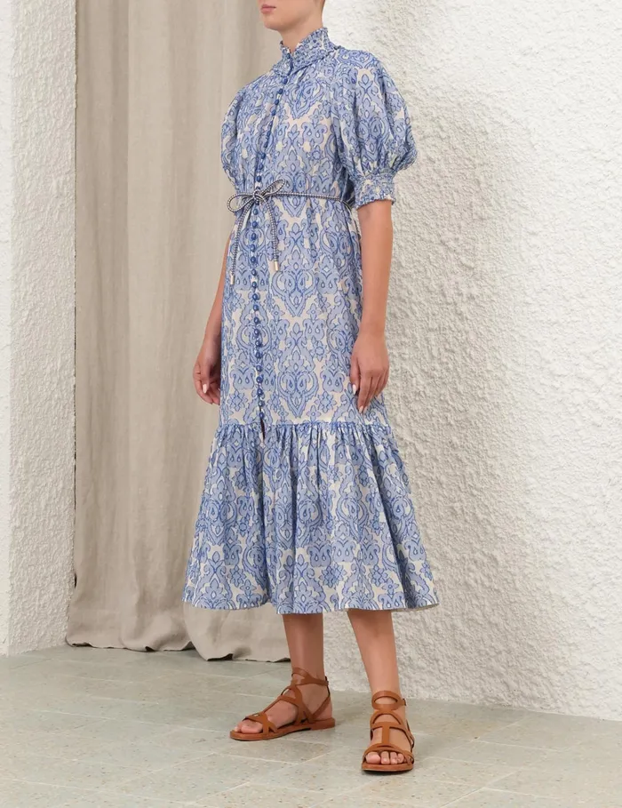 Women Zimmermann Dresses and Coverups Wylie Lantern Midi Dress Blue