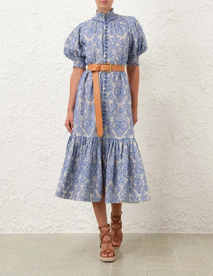 Women Zimmermann Dresses and Coverups Wylie Lantern Midi Dress Blue