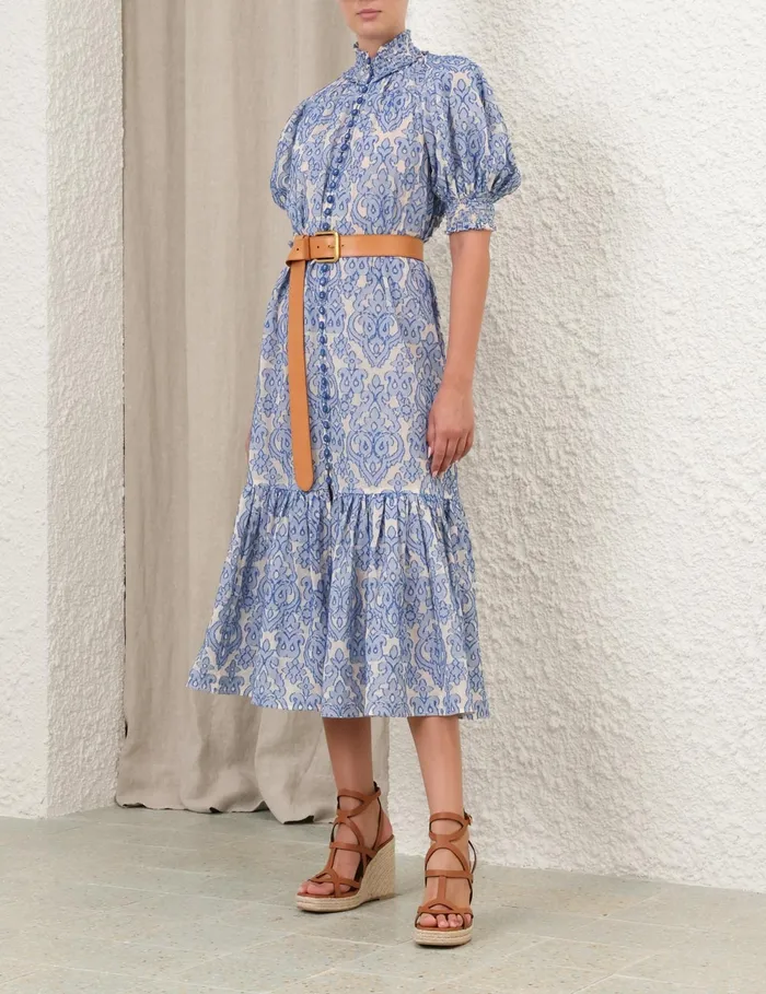 Women Zimmermann Dresses and Coverups Wylie Lantern Midi Dress Blue