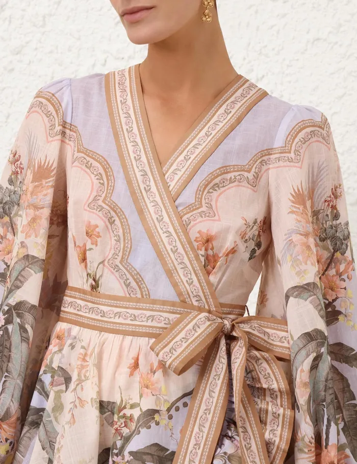 Women Zimmermann Dresses and Coverups Wylie Mini Wrap Frill Dress Blue Floral