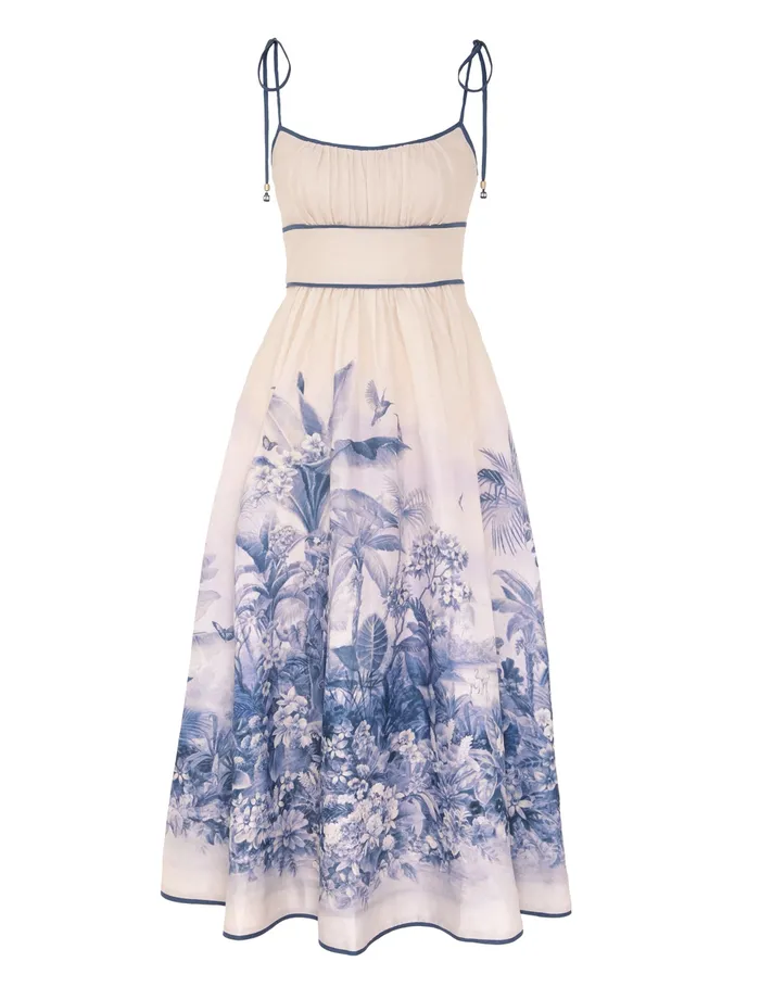 Women Zimmermann Dresses and Coverups Wylie Picnic Dress Blue Palm