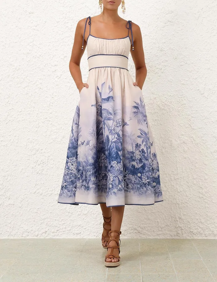 Women Zimmermann Dresses and Coverups Wylie Picnic Dress Blue Palm