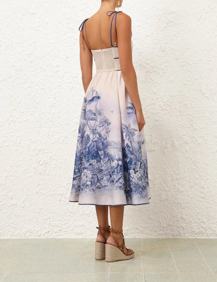 Women Zimmermann Dresses and Coverups Wylie Picnic Dress Blue Palm