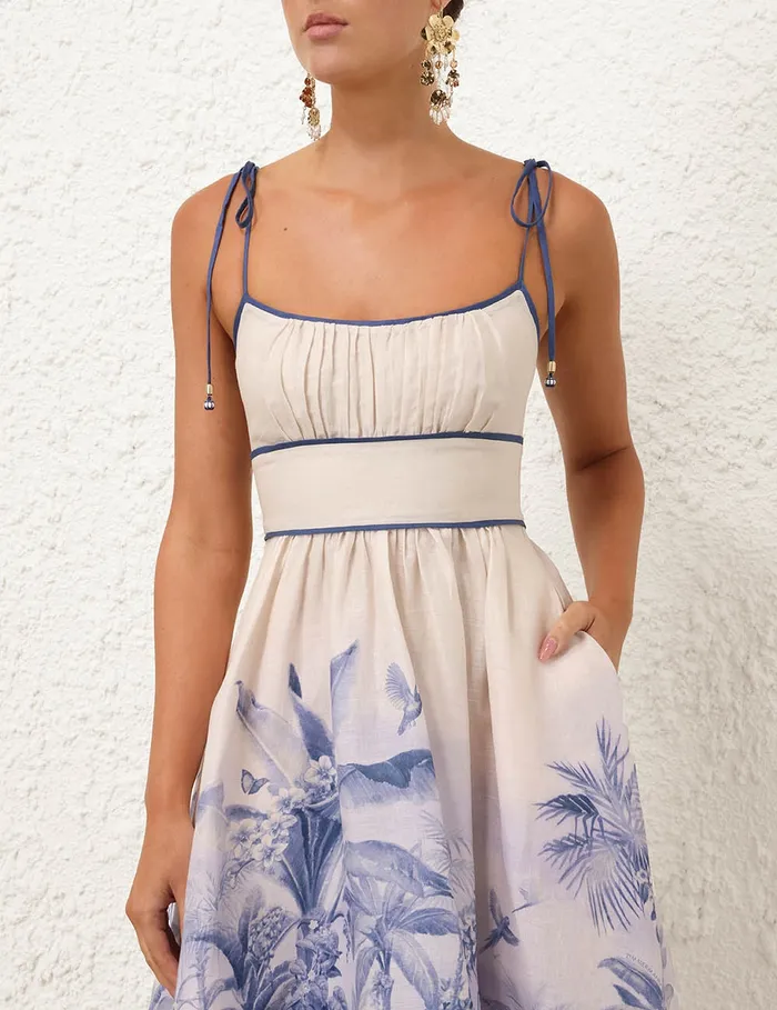 Women Zimmermann Dresses and Coverups Wylie Picnic Dress Blue Palm