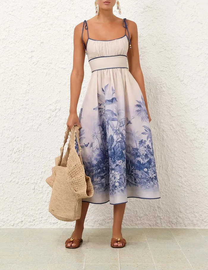 Women Zimmermann Dresses and Coverups Wylie Picnic Dress Blue Palm