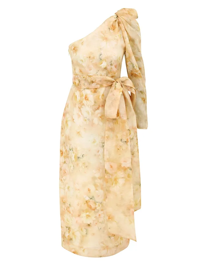 Women Zimmermann Dresses Crush Asymmetrical Midi Dress Yellow Floral