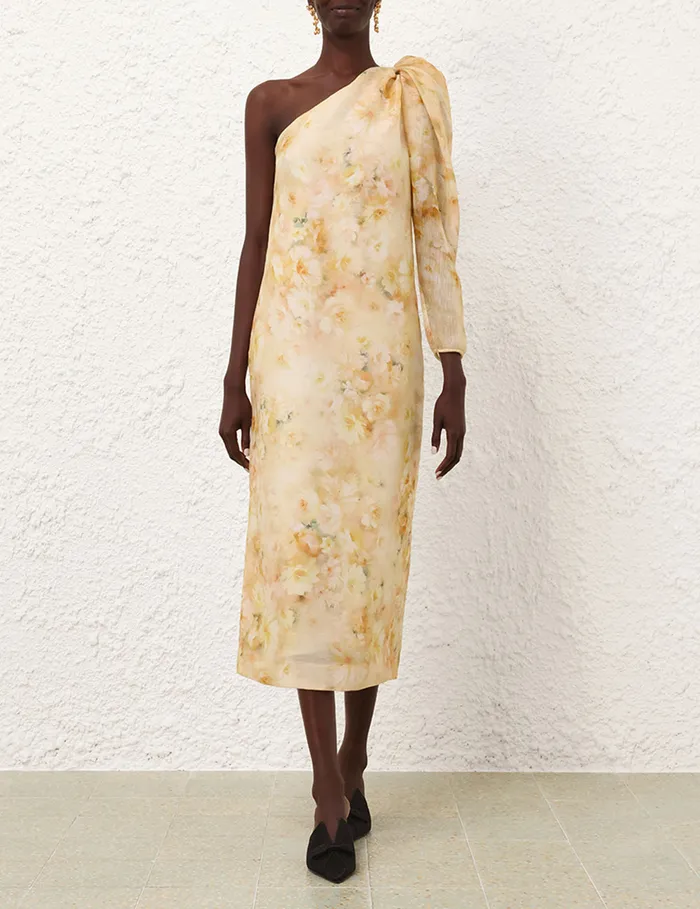 Women Zimmermann Dresses Crush Asymmetrical Midi Dress Yellow Floral