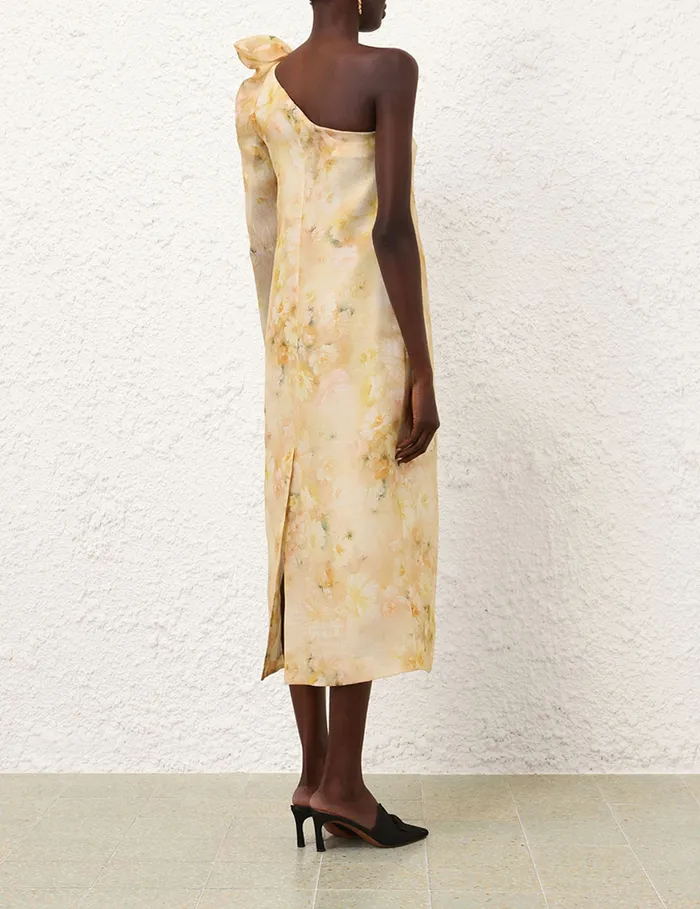 Women Zimmermann Dresses Crush Asymmetrical Midi Dress Yellow Floral