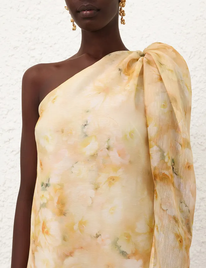 Women Zimmermann Dresses Crush Asymmetrical Midi Dress Yellow Floral