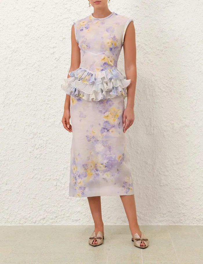 Women Zimmermann Dresses Crush Frill Midi Dress Lilac Floral