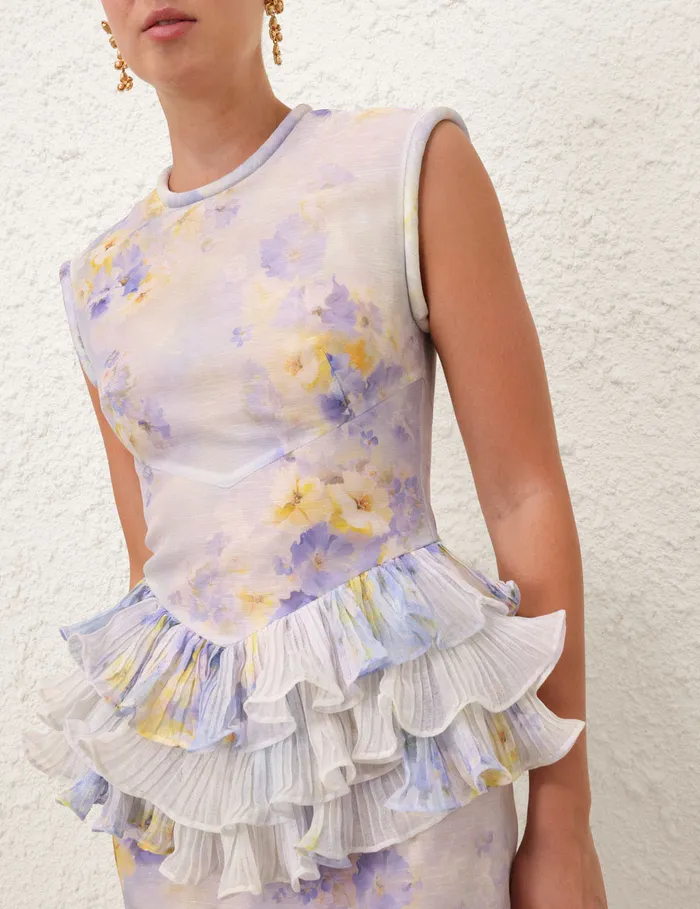 Women Zimmermann Dresses Crush Frill Midi Dress Lilac Floral